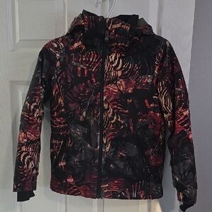 Roxy Kids Puffer Winter Jacket - Black and Red Pattern